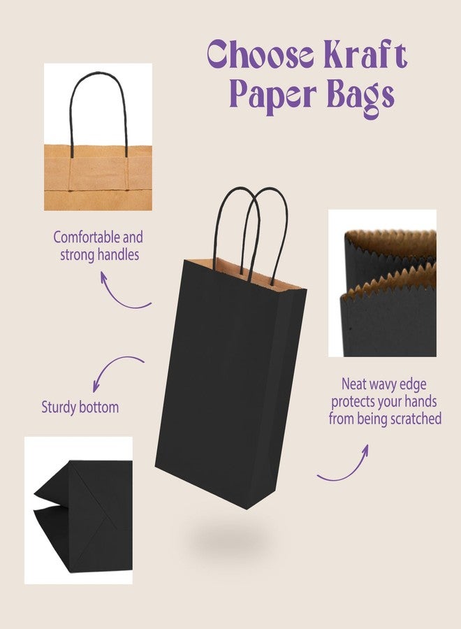 MESHA Black Paper Gift Bags 5.25x3.75x8 Inch 20pcs Small Paper Kraft with Handles Bulk,Grocery Shopping Wedding Party Favor Bag - Image 5